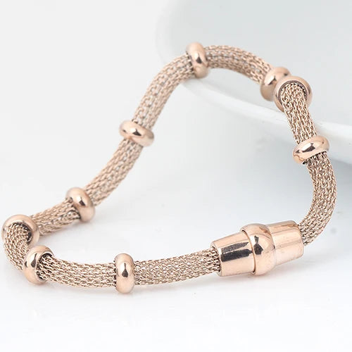 Unisex Stainless Steel Cable Mesh Bracelet with Charms – Multiple Colors