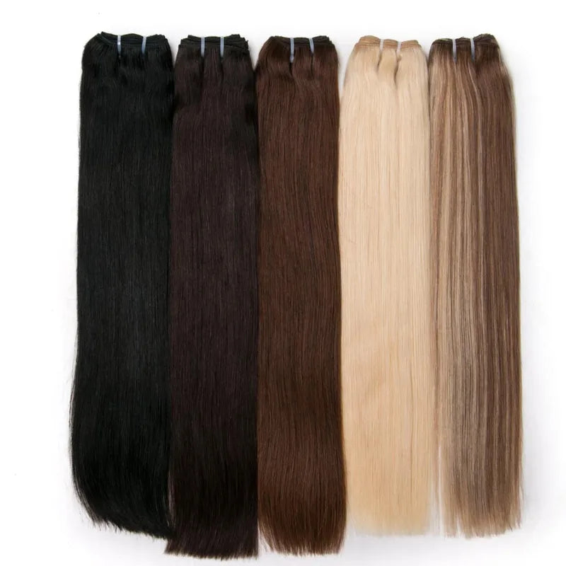 Straight Blonde Human Hair Extensions Weft - Brazilian Remy Hair, 18-28 Inches