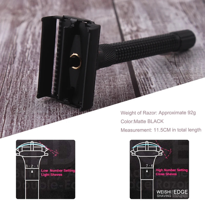 Adjustable Butterfly Open Safety Razor - Double Edge Classic Men Shaver