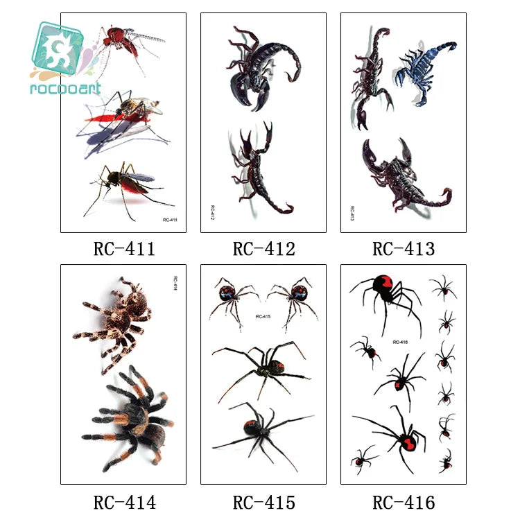 Halloween 3D Spider & Scorpion Temporary Tattoo Stickers Body Art - 10.5x6cm