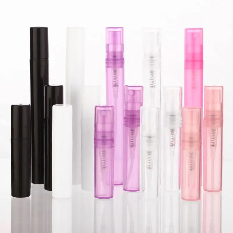 Set of 100 Plastic Perfume Spray Bottles - Various Sizes & Colors
