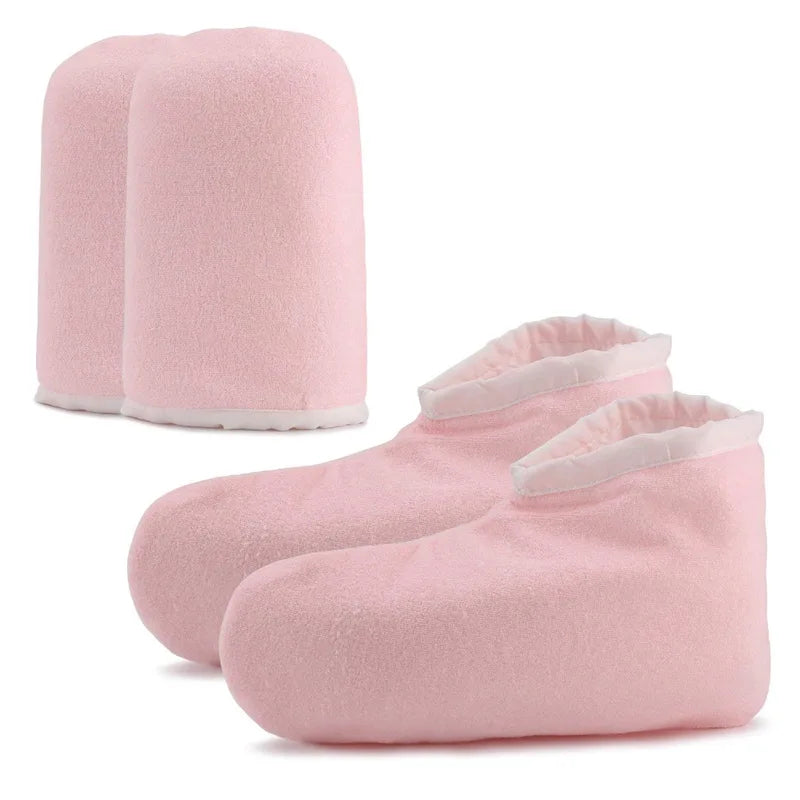 Pink Paraffin Wax Gloves and Booties for Heat Therapy Spa Tanning Care