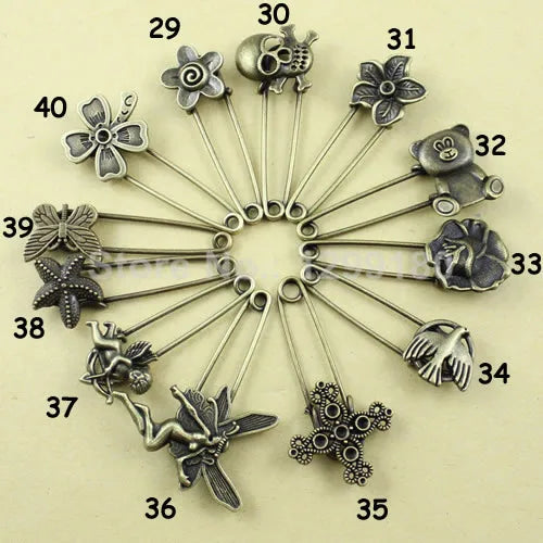 Vintage Alloy Brass Brooch Safety Pins for Garment Accessories - 2pcs