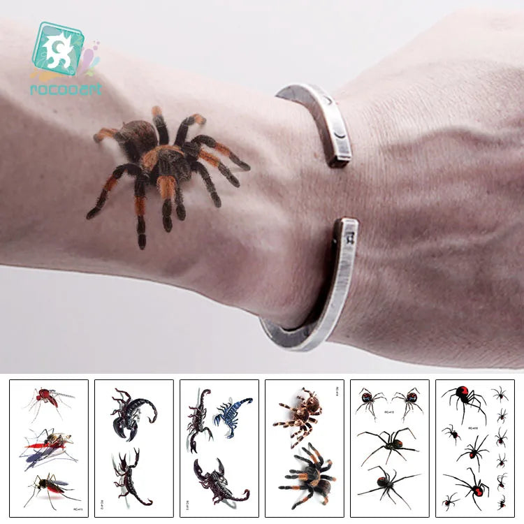 Halloween 3D Spider & Scorpion Temporary Tattoo Stickers Body Art - 10.5x6cm