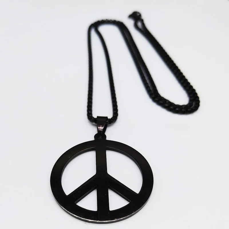 Goth Punk Peace Sign Pendant Necklace Men Women Stainless Steel Chain Jewelry