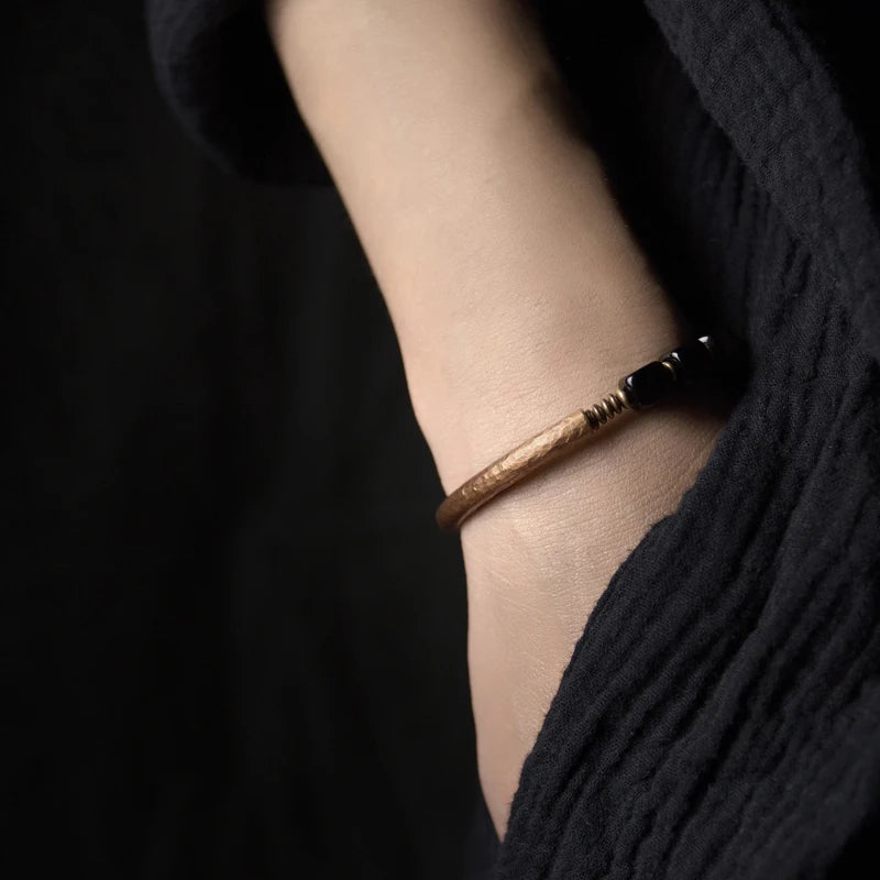Unisex Obsidian and Copper Beaded Bracelet - Spiritual Protection Jewelry