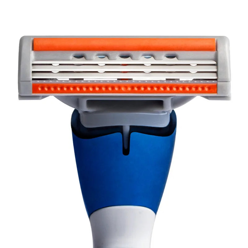 Men's Shaving Razor Kit with Handle & 10 Cartridges - Blue & Orange Blades