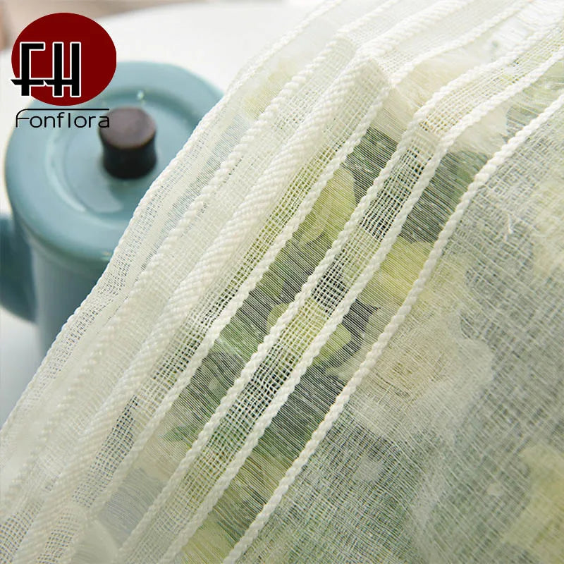 Sheer Tulle Window Curtains for Living Room and Bedroom - White Striped Drapes