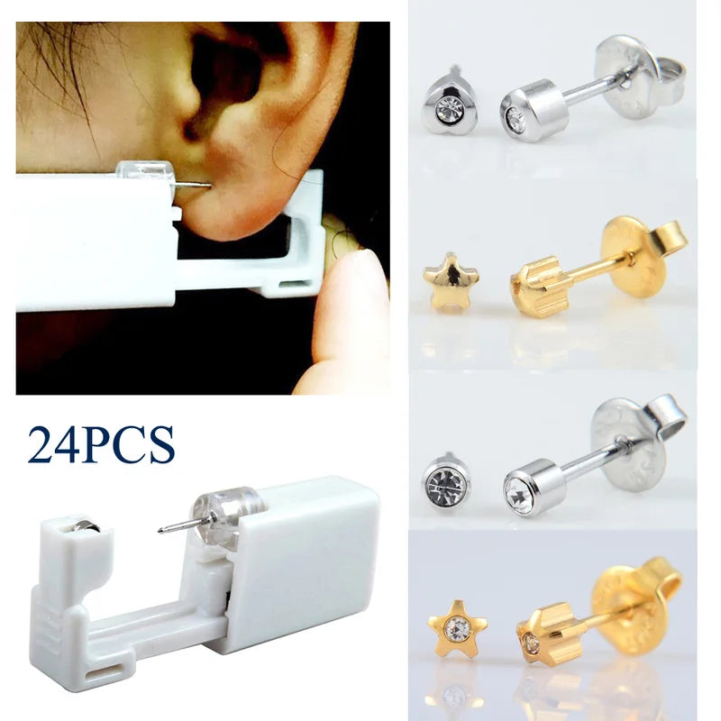 24Pcs Ear Nose Piercing Kit with Sterile Stainless Steel Studs and Piercing Gun - Safe, No Pain, Multiple Colors