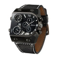 Men's Quartz Sports Watch with Leather Strap Multi-Time Zone Military Style