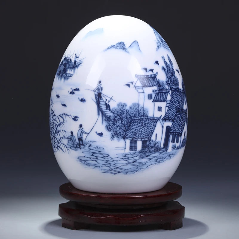 Jingdezhen Ceramic Egg Vase - Good Luck Porcelain Decor for Living Room