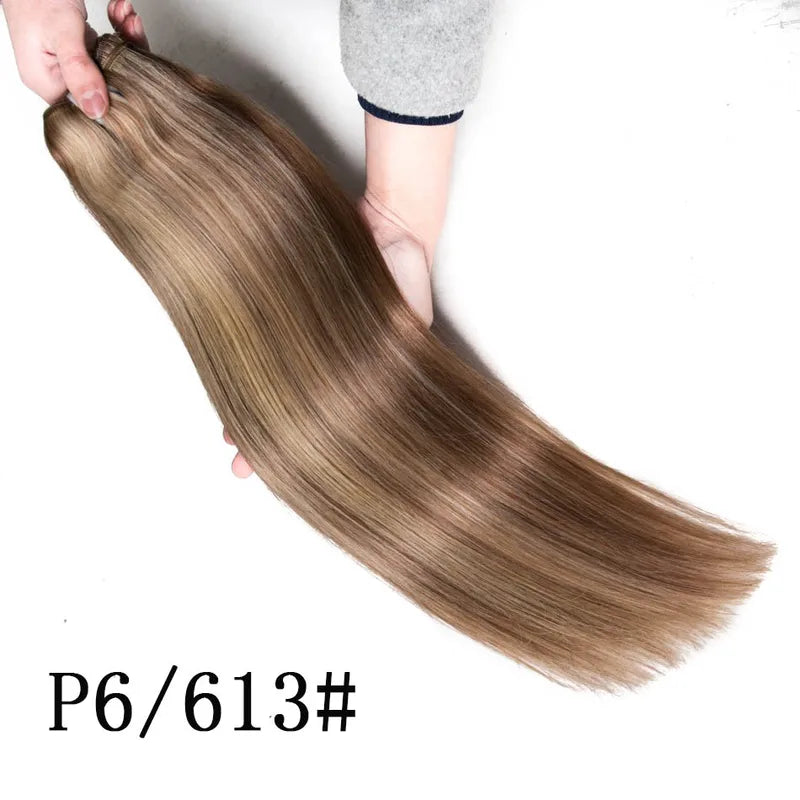 Straight Blonde Human Hair Extensions Weft - Brazilian Remy Hair, 18-28 Inches