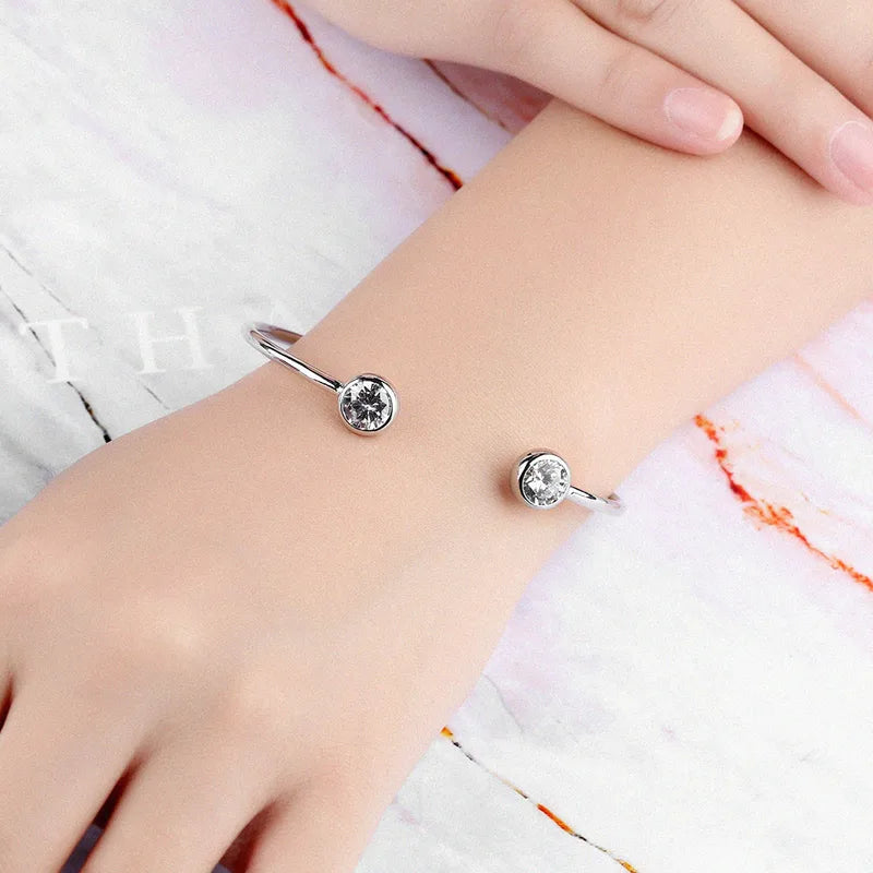 Trendy Titanium Stainless Steel Open Bangle Bracelets for Women Girls - Gold Plated Cubic Zirconia Cuff Jewelry