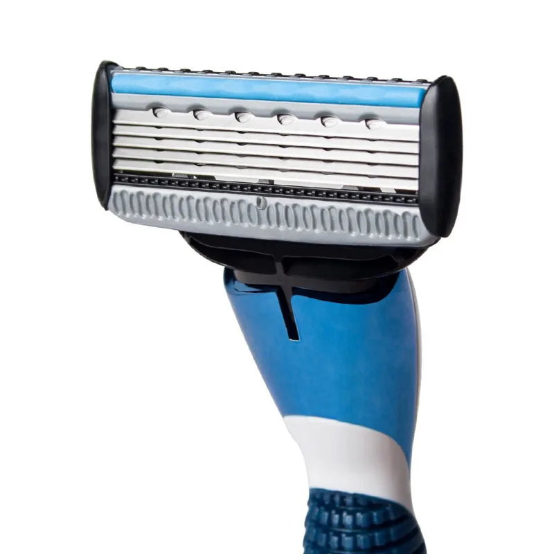 Men's Shaving Razor Kit with Handle & 10 Cartridges - Blue & Orange Blades