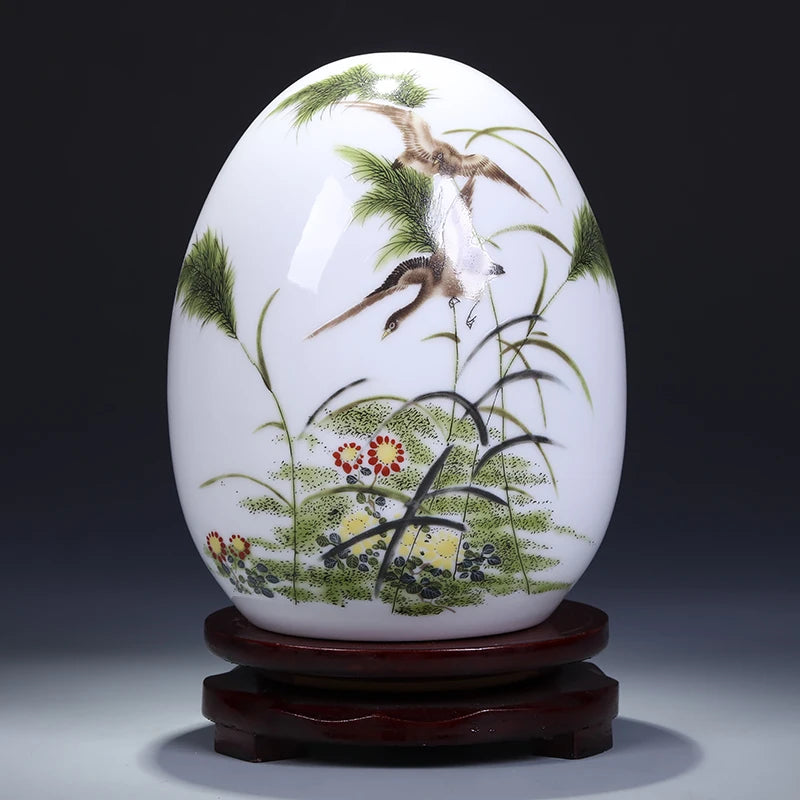 Jingdezhen Ceramic Egg Vase - Good Luck Porcelain Decor for Living Room