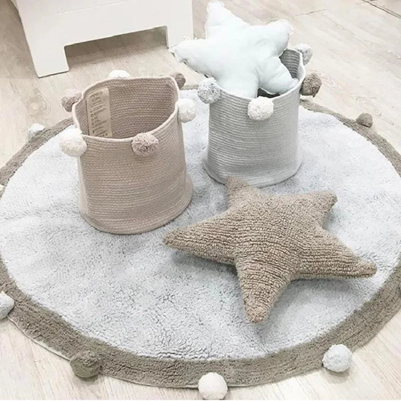 Nordic Cotton Round Rug Fluffy Floor Mat for Baby Kids Bedroom Living Room