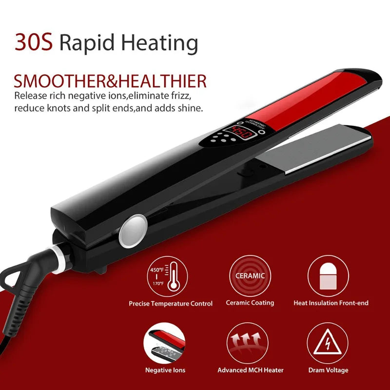 Professional Titanium Hair Straightener Flat Iron with 3D Floating Plates & High Heat