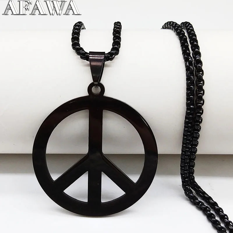 Goth Punk Peace Sign Pendant Necklace Men Women Stainless Steel Chain Jewelry