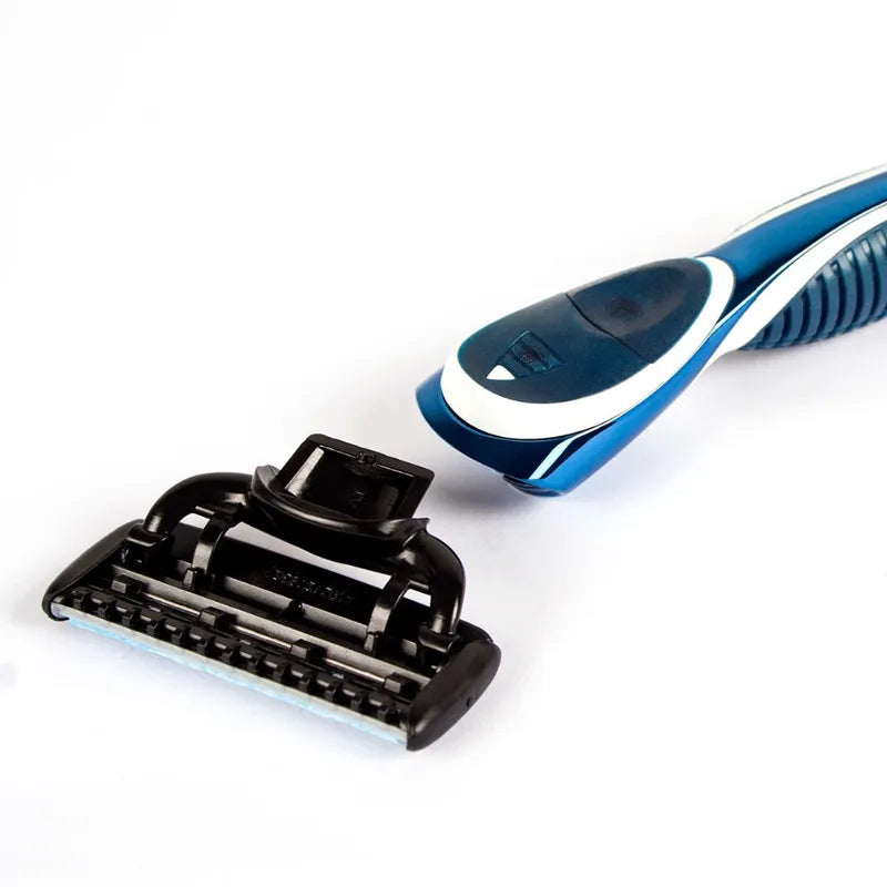 Men's Shaving Razor Kit with Handle & 10 Cartridges - Blue & Orange Blades
