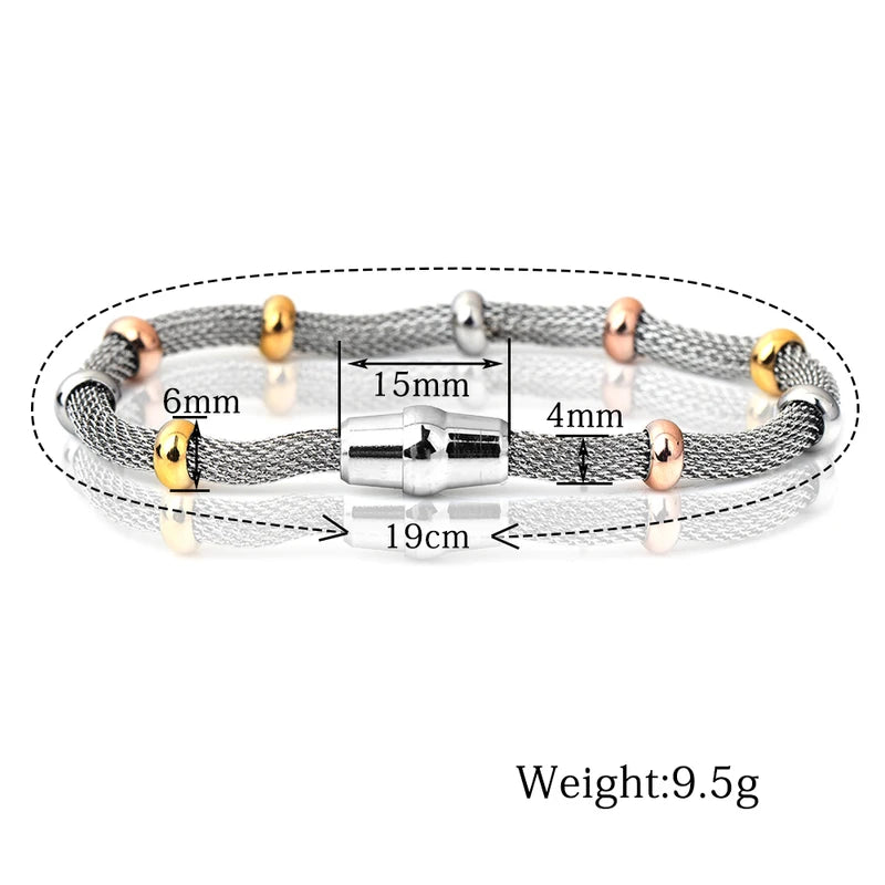 Unisex Stainless Steel Cable Mesh Bracelet with Charms – Multiple Colors
