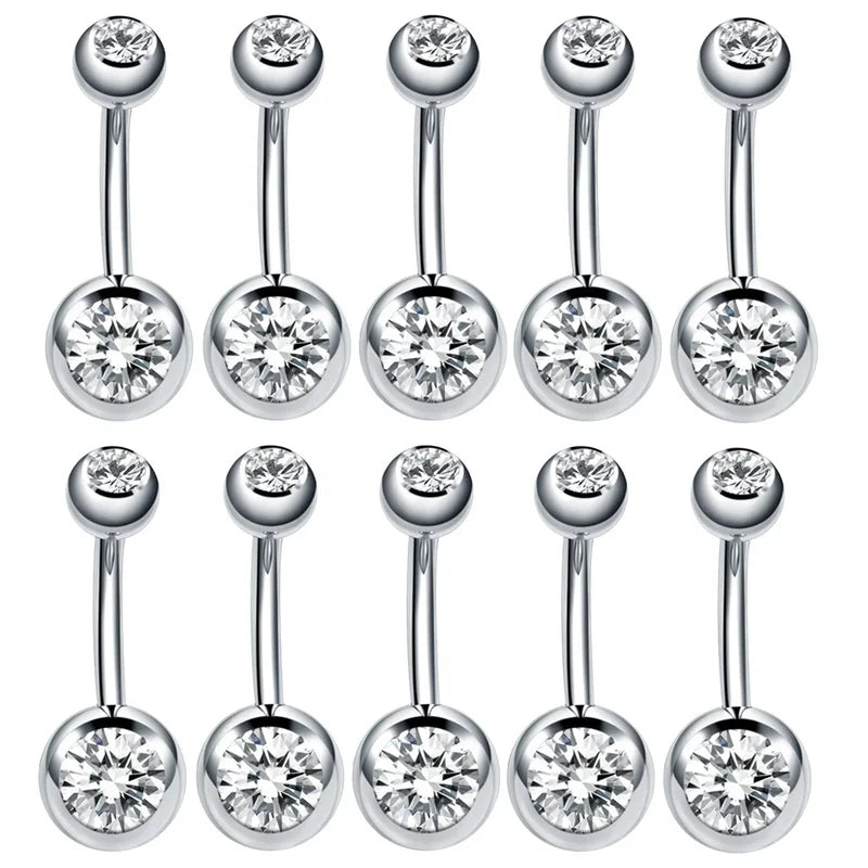 10 Pcs Belly Button Rings Surgical Steel Navel Jewelry Rhinestone Set