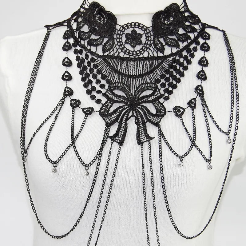 Black Lace Body Chain Jewelry for Women Gothic Costume Accessories Halloween