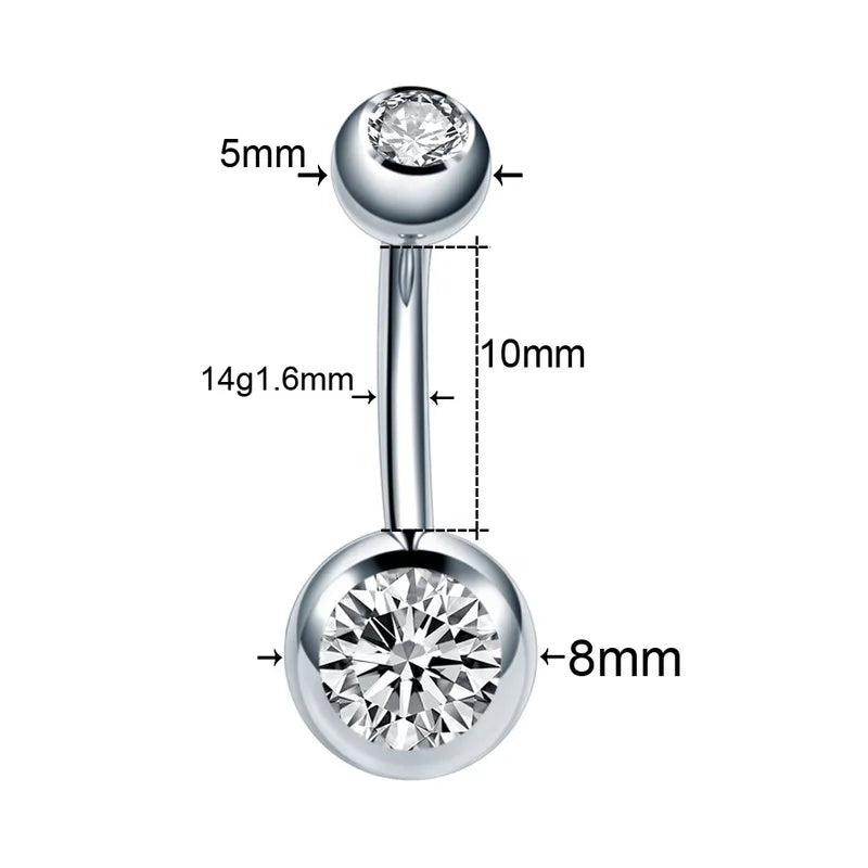 10 Pcs Belly Button Rings Surgical Steel Navel Jewelry Rhinestone Set