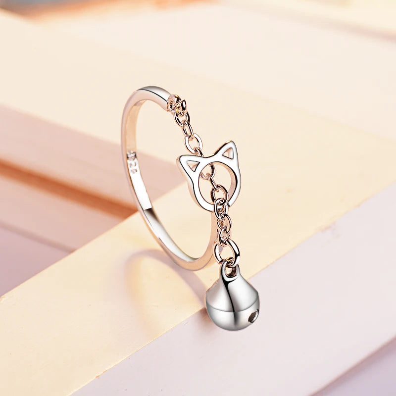 Cute Cat Head Chain Dangler Jewelry with Bell Ring Adjustable Statement Accessory for Women