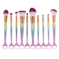 10 Pcs Makeup Brush Set with Cosmetic Tools for Face & Eyes - Black, Green, Red, Gray Handles