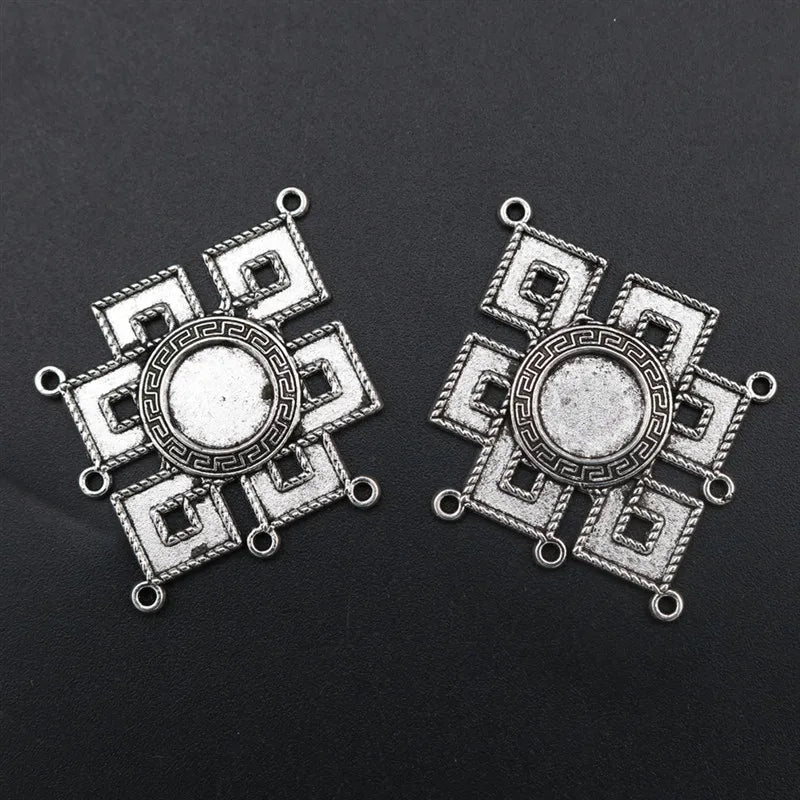 4pcs Silver Plated Metal Retro Gossip Mirror Connector Jewelry Craft Supplies 49x35mm