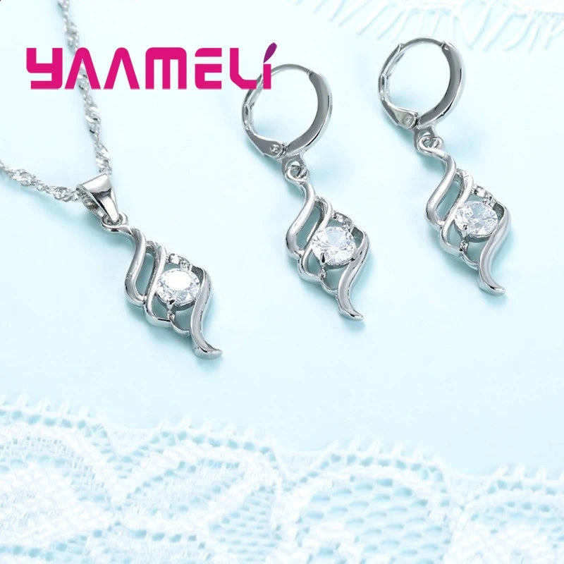 Sterling Silver Jewelry Set with Pendant Necklace and Hoop Earrings for Women