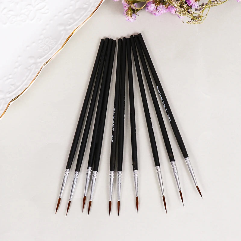 Set of 10 Art Paint Brushes for Watercolor Acrylic Oil Painting - Thin Hook Line Pens