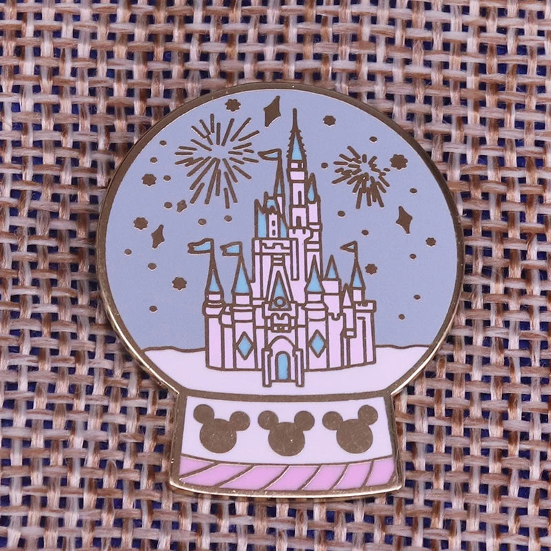 Kids Snow Globe Enamel Pin - Castle Fantasy Crystal Ball Brooch Gift