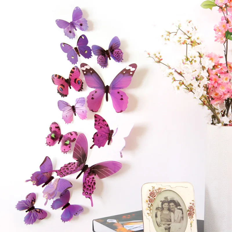 12-Pack Butterfly 3D Wall Stickers for Home Decor and Wedding Decorations
