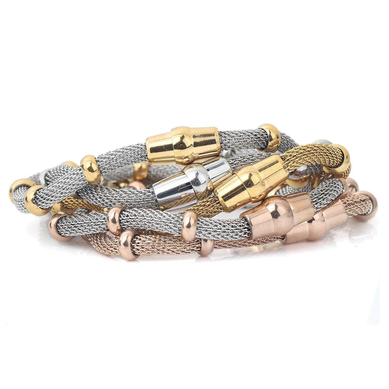 Unisex Stainless Steel Cable Mesh Bracelet with Charms – Multiple Colors