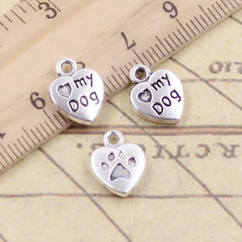 20pcs Heart Love Dog Charms Pendant Jewelry Making Supplies - Antique Silver & Bronze