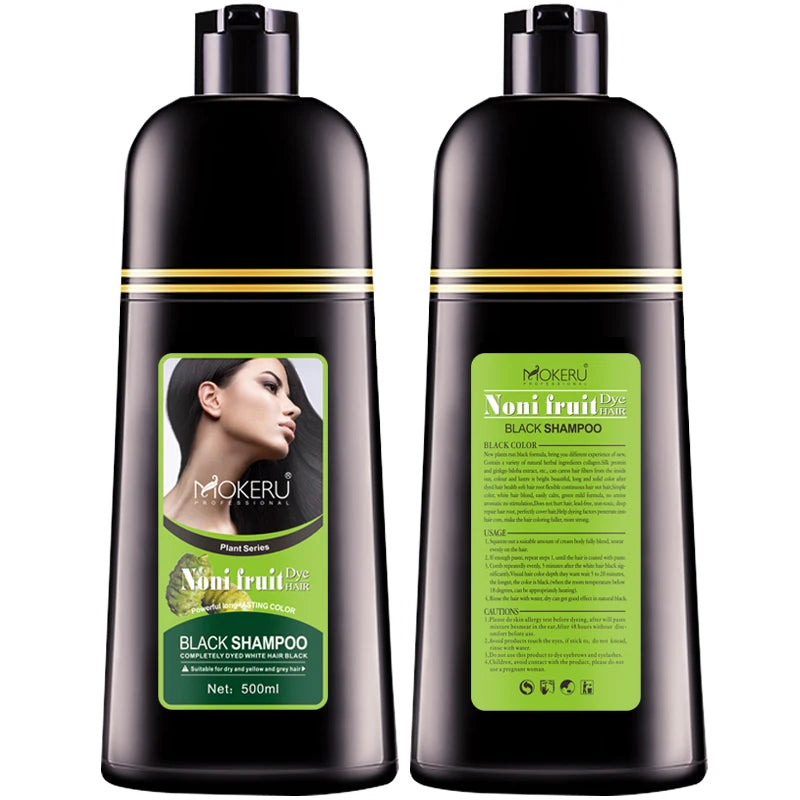 Fast Black Hair Dye Shampoo - Natural Noni Plant Essence, Covers Gray in 5 Minutes