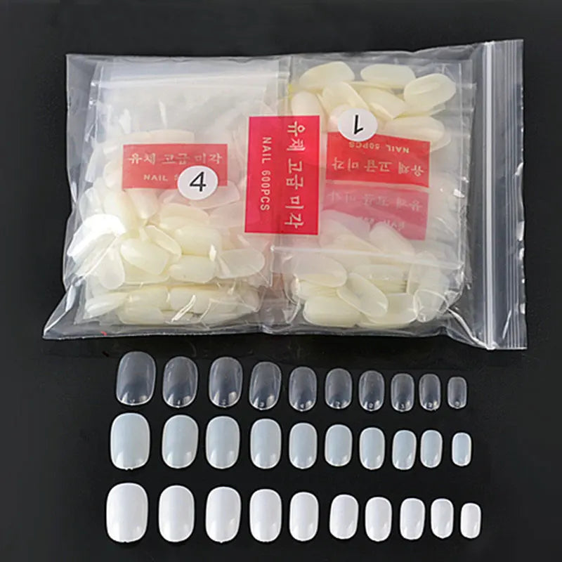 600Pcs False Nail Tips Set Short Full Cover for Nail Art & Manicure
