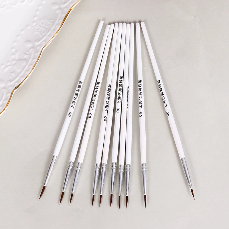 Set of 10 Art Paint Brushes for Watercolor Acrylic Oil Painting - Thin Hook Line Pens