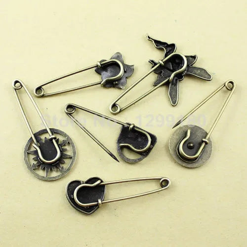Vintage Alloy Brass Brooch Safety Pins for Garment Accessories - 2pcs
