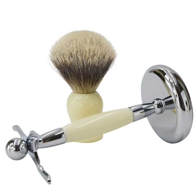 Metal Shaving Brush Stand and Razor Holder - Chrome Finish, 155mm Tall