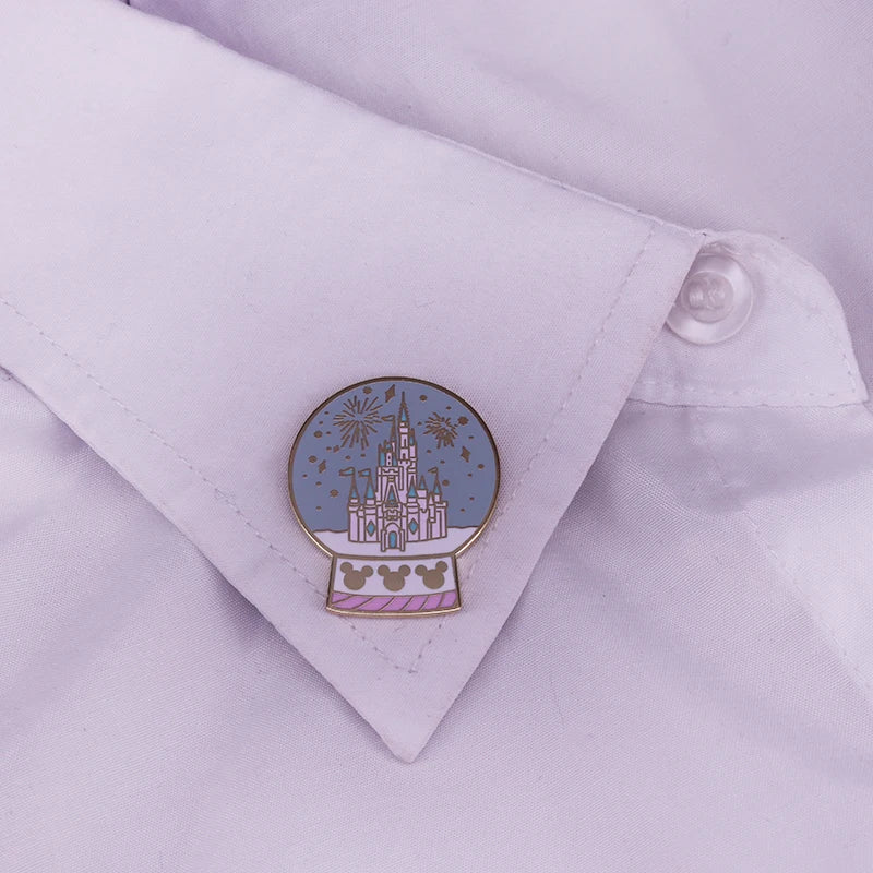 Kids Snow Globe Enamel Pin - Castle Fantasy Crystal Ball Brooch Gift