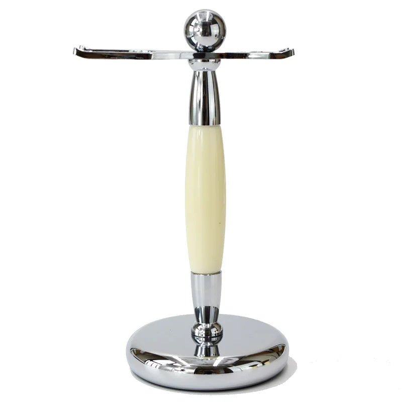 Metal Shaving Brush Stand and Razor Holder - Chrome Finish, 155mm Tall