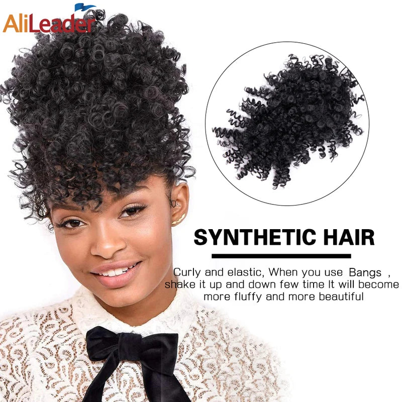 Synthetic Curly Bangs Hair Extensions - Clip-On Adjustable Fringe for Women