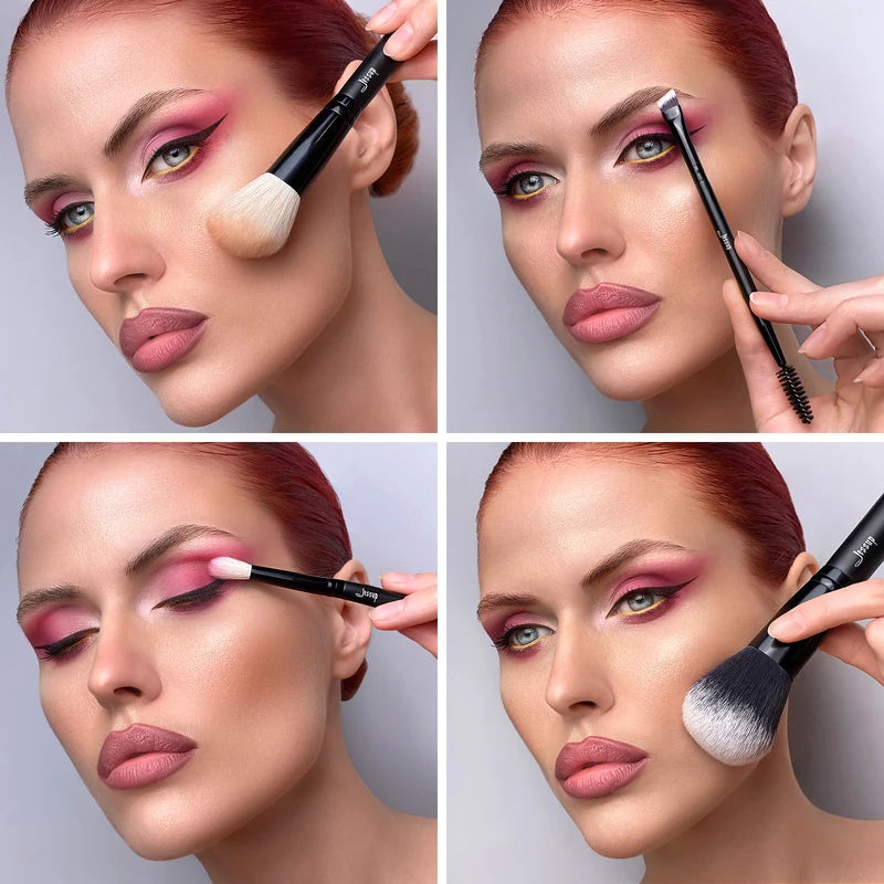 10pcs Makeup Brush Set with Natural and Synthetic Hair for Face & Eyes