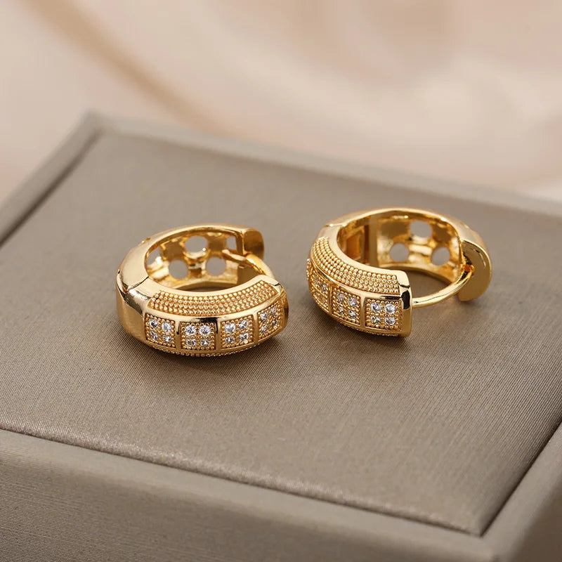 Stainless Steel Cubic Zirconia Hoop Earrings for Women Girls Party Jewelry