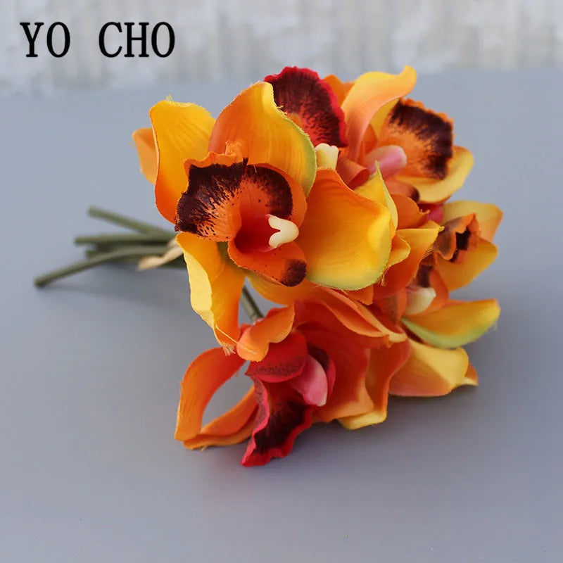 Autumn Artificial Orchid Flower Bouquet - Silk Faux Flowers for Wedding & Home Decor