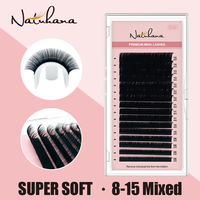Natural Mink Eyelash Extensions Mix 8-15mm Handmade Korean PBT Faux Lashes