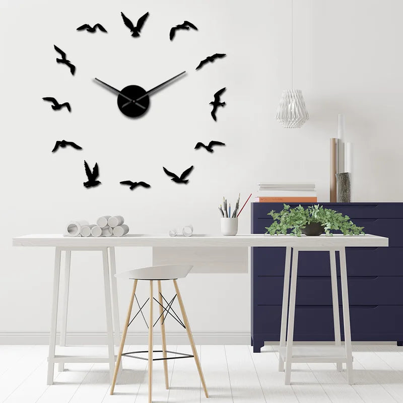 Large DIY Bird Wall Clock - Seagulls Flying Animals Nature Decor