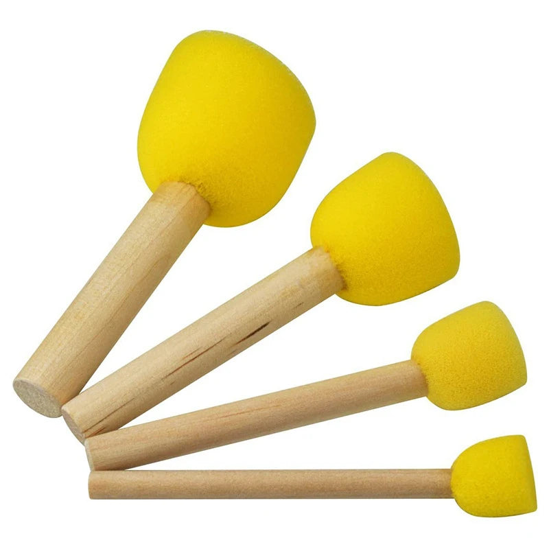 4-Pack Sponge Paint Brushes with Wooden Handles for Arts & Crafts